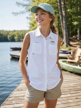 Magellan Girls SPF 50 Sleeveless Hiking Camp Shirt White L 12-14